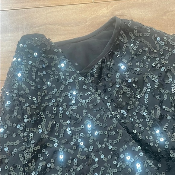 Sparkle & Fade Black Sequin Bomber Jacket - Size S - Cropped Evening Zip-Up - Picture 6 of 6